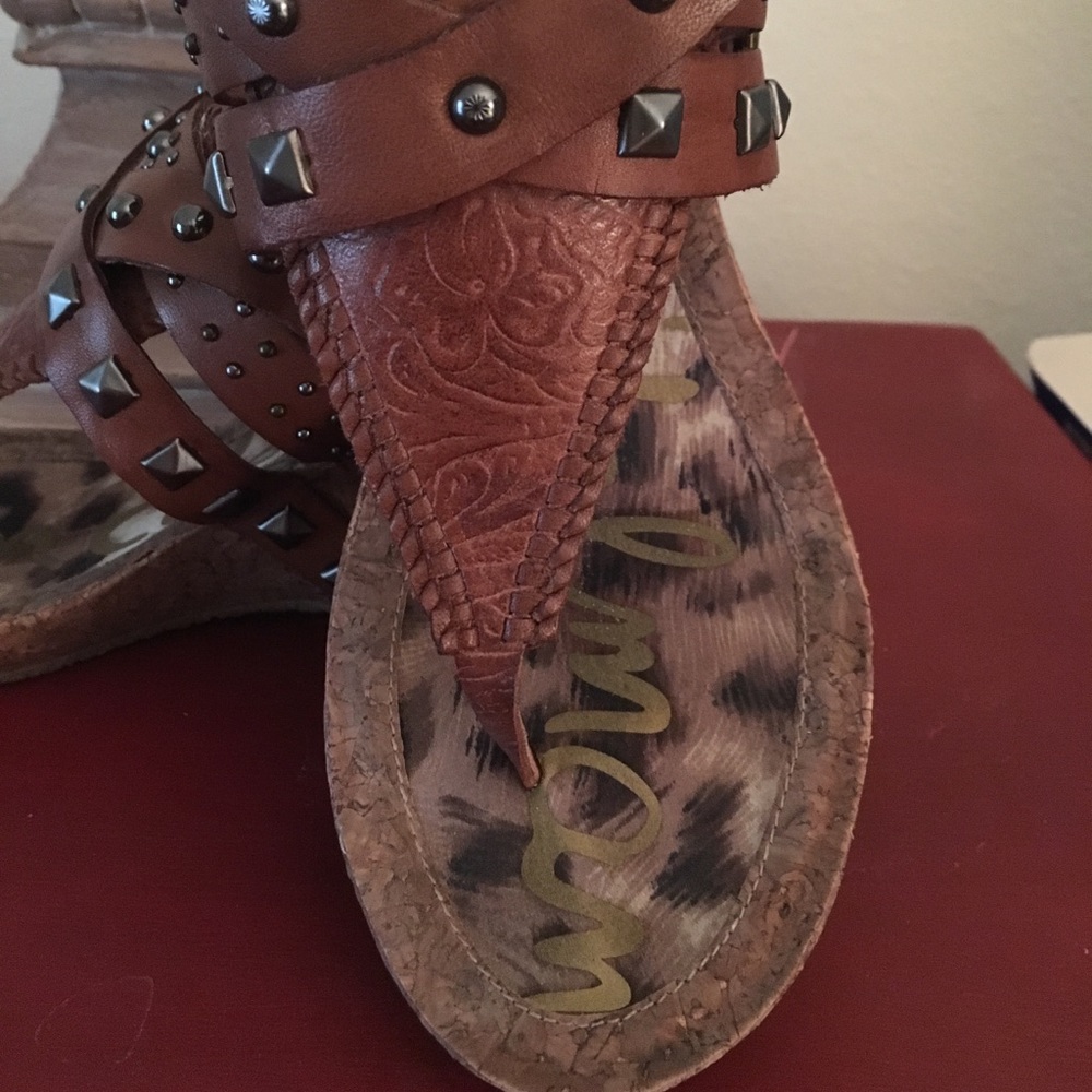 Leather wedge heel sandal